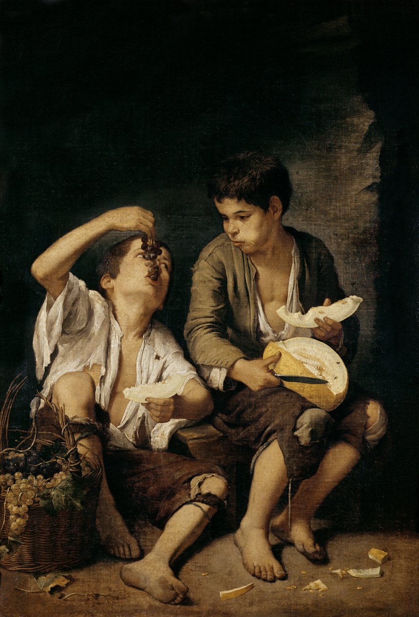 To børn, der spiser en melon og druer, 1645-46 af Bartolomé Esteban Murillo