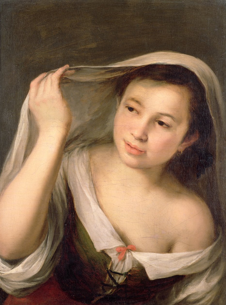 En ung pige løfter sløret af Bartolomé Esteban Murillo