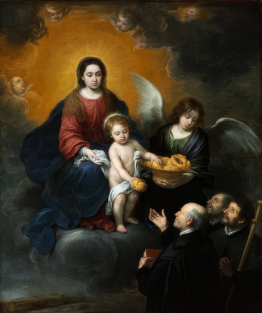 Kristusbarnet deler brød ud til pilgrimmene. 1678 af Bartolomé Esteban Murillo