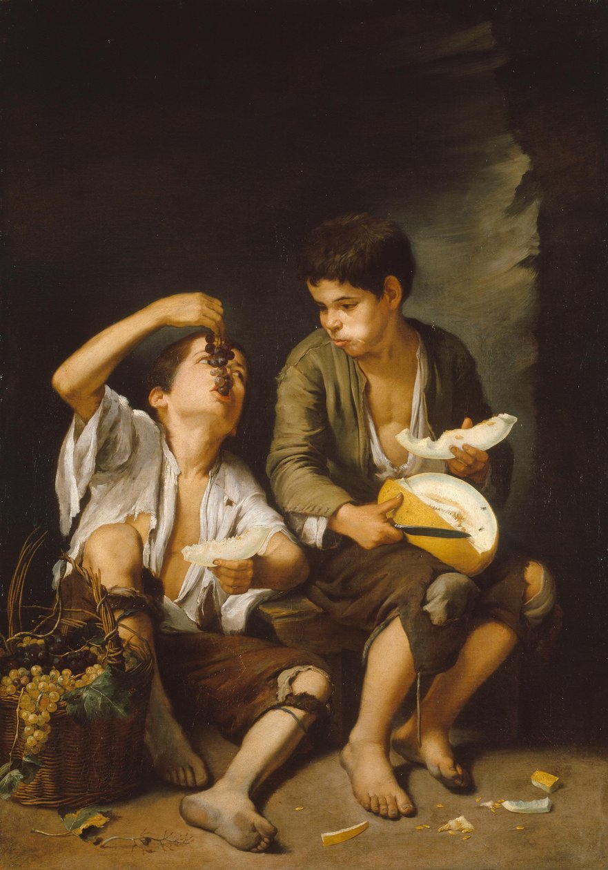 Tysk: Drue- og melonspisere Drenge spiser druer og melon af Bartolomé Esteban Murillo