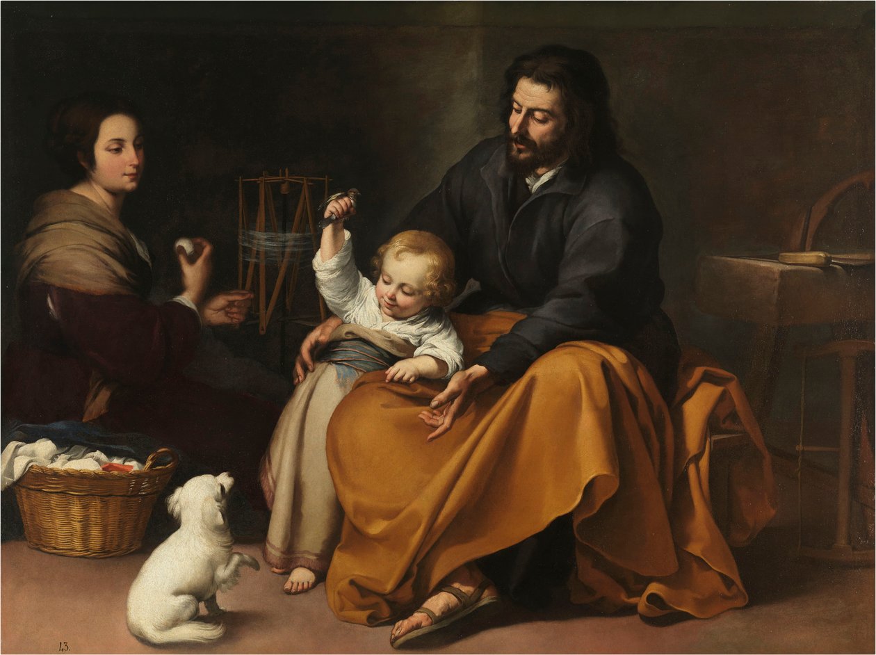 Den hellige familie med en lille fugl, ca. 1650. af Bartolomé Esteban Murillo