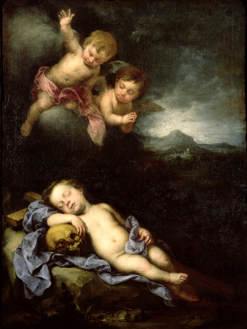 Spædbarnet Kristus sover på korset af Bartolomé Esteban Murillo