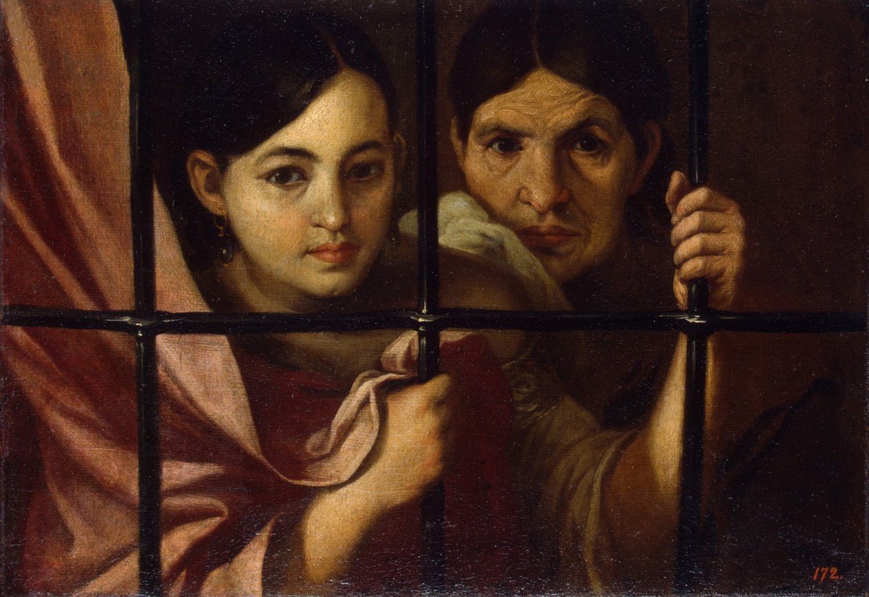 To kvinder bag et gitter, 1645 af Bartolomé Esteban Murillo