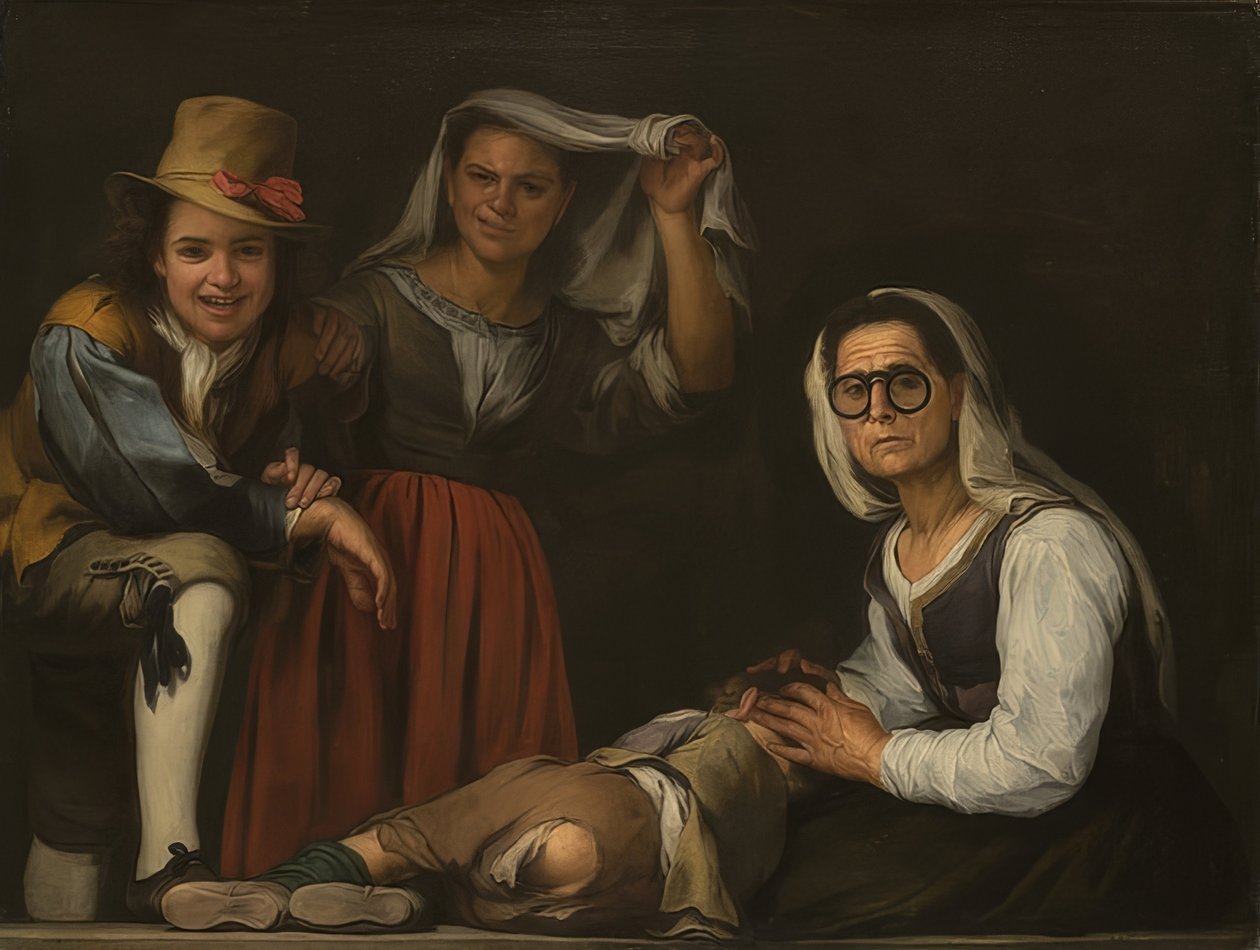 Fire figurer på trappen. Omkring 1655-60 af Bartolomé Esteban Murillo