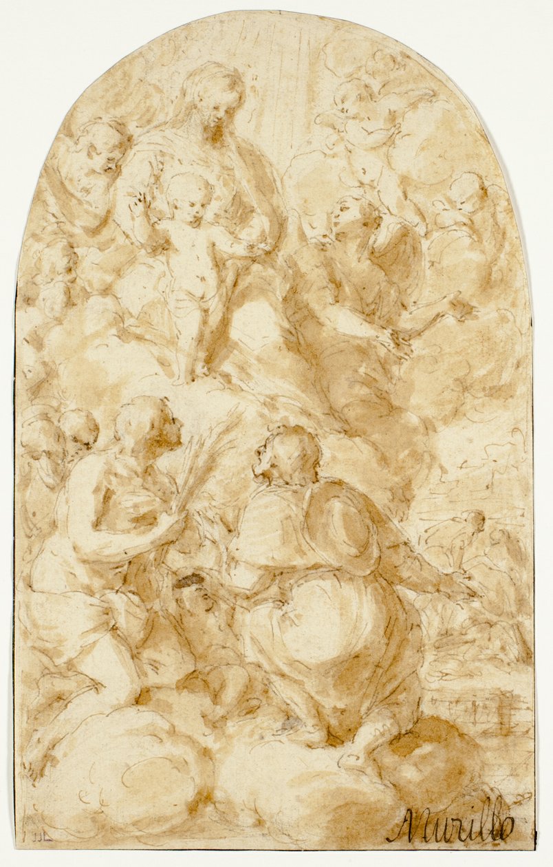 Jomfru Maria med Kristusbarnet i skyerne af Bartolomé Esteban Murillo