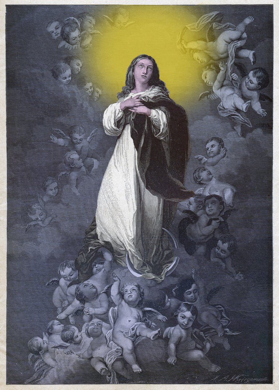 Den ubesmittede undfangelse. (gravering, omkring 1900) af Bartolome Esteban (after) Murillo