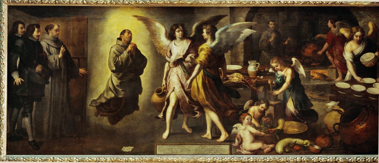 La cuisine des Anges - englenes køkken. Et af ... af Bartolome Esteban (school of) Murillo