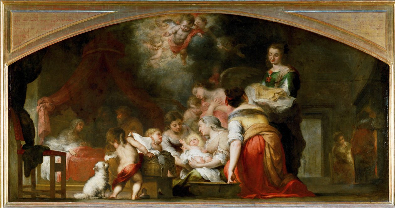 La naissance de la Vierge - Sankt Marias fødsel ... af Bartolome Esteban (school of) Murillo