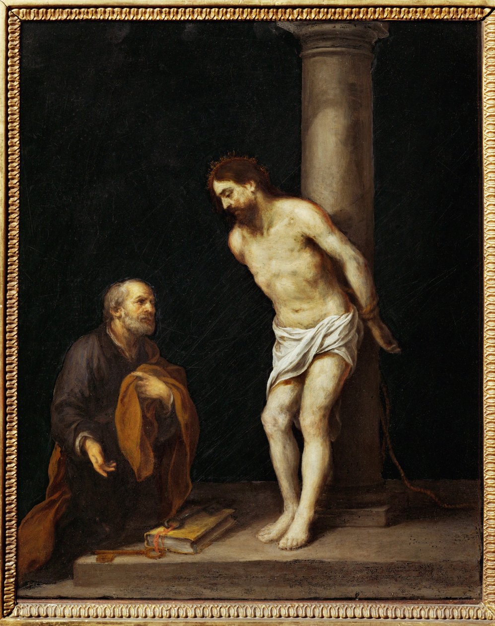 Kristus har søjlen ... af Bartolome Esteban (school of) Murillo
