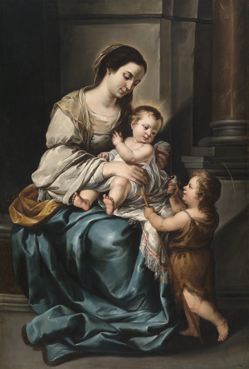 La Serrana tai Madonna ja lapsi vauvan Pyhän Johanneksen kanssa (öljy kankaalle) af Bartolomé Esteban Murillo