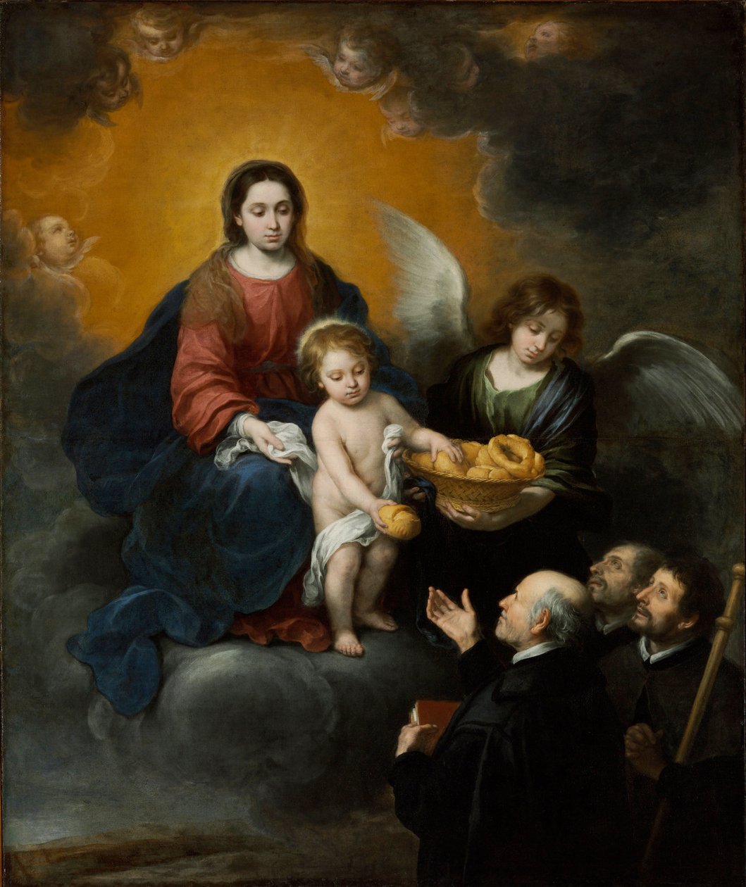The Infant Christ Distributing Bread to the Pilgrims - Maleri af Bartolome Esteban Murillo (1617-1682), olie på lærred (219x182 cm) af Bartolomé Esteban Murillo