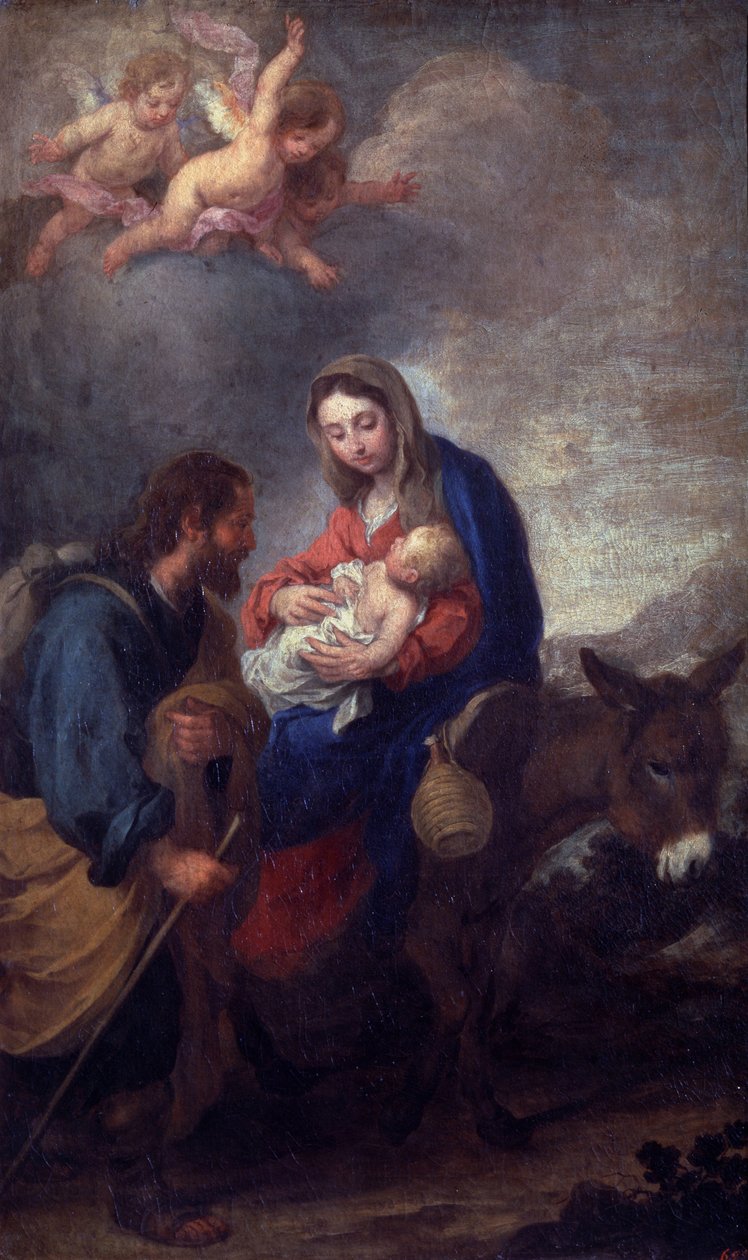 Hvil på flugten til Egypten (olie på lærred) af Bartolomé Esteban Murillo