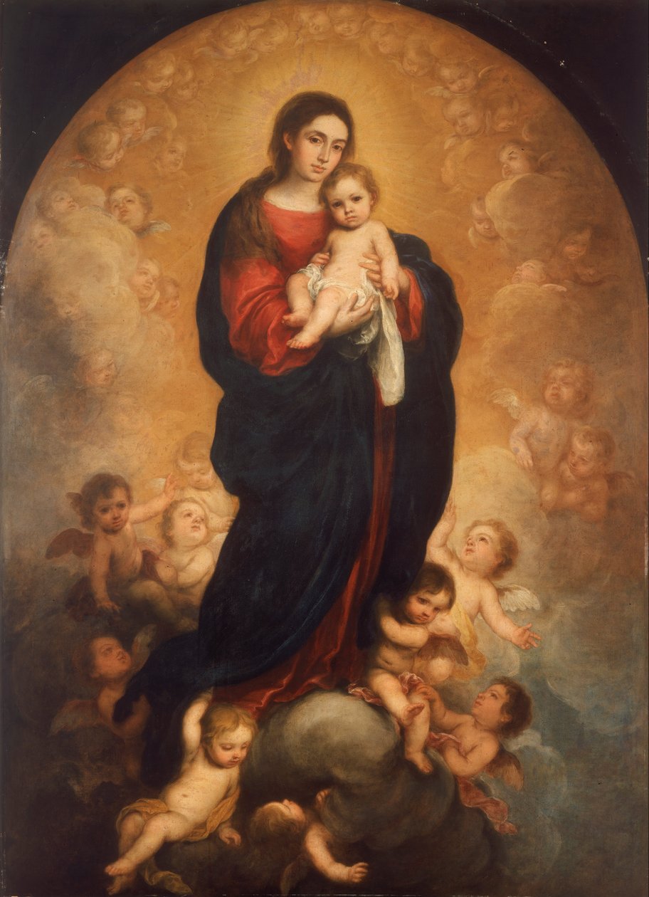 Jomfruen og barnet i herlighed af Bartolomé Esteban Murillo