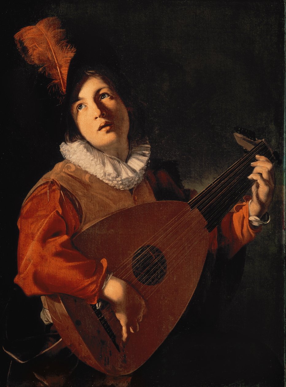 Ung mand med en lut af Bartolomeo Manfredi
