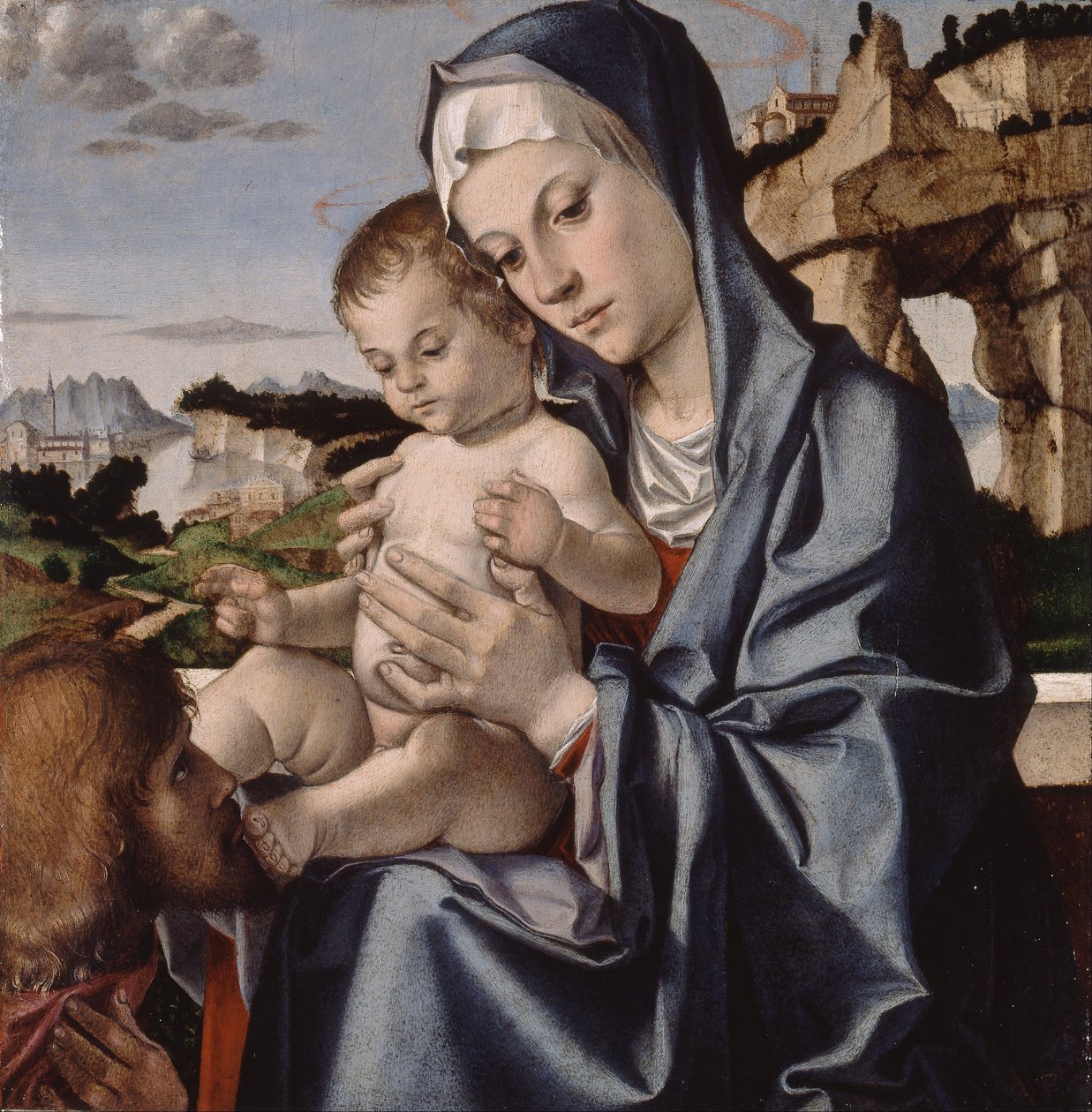 Jomfruen og barnet med en helgen af Bartolomeo Montagna
