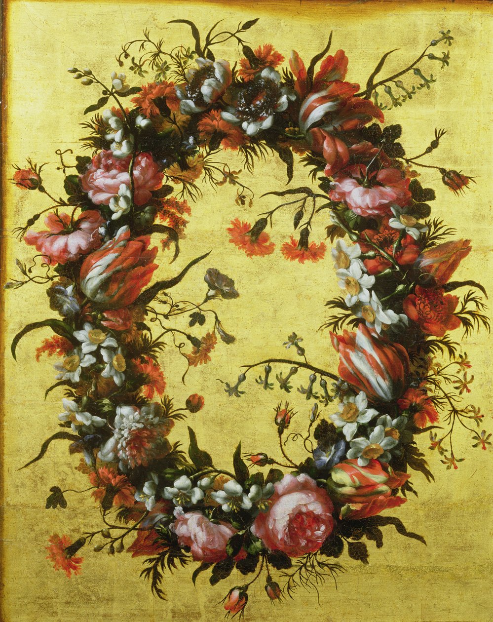 Blomsterkrans på en forgyldt baggrund af Bartolomeo Perez