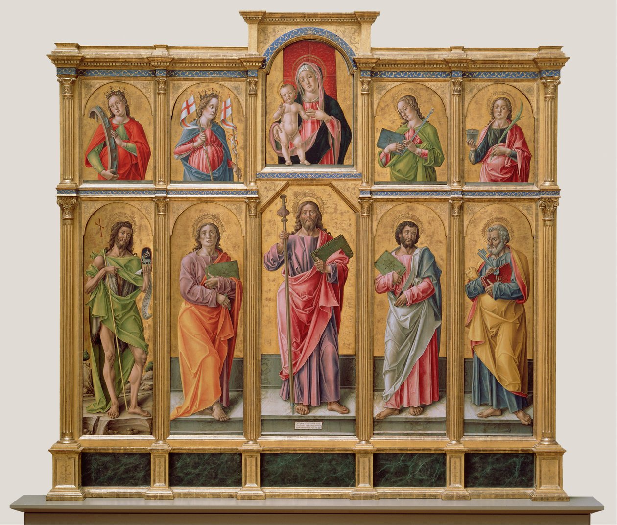 Polyptyk med Saint James Major, Madonna og Child og Saints af Bartolomeo Vivarini