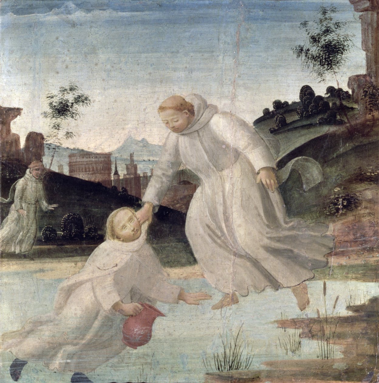 Scener fra St. Benedikts liv: Maurus, på instruktion af St. Benedikt, trækker Placidus fra søen, ca. 1488 (panel) af Bartolomeo di Giovanni