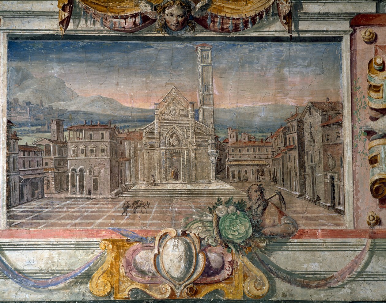 Soveværelse, detalje af frise, der skildrer byer under Medici styre, muligvis Lucca, 1564-75 fresco af Bartolomeo Ammannati