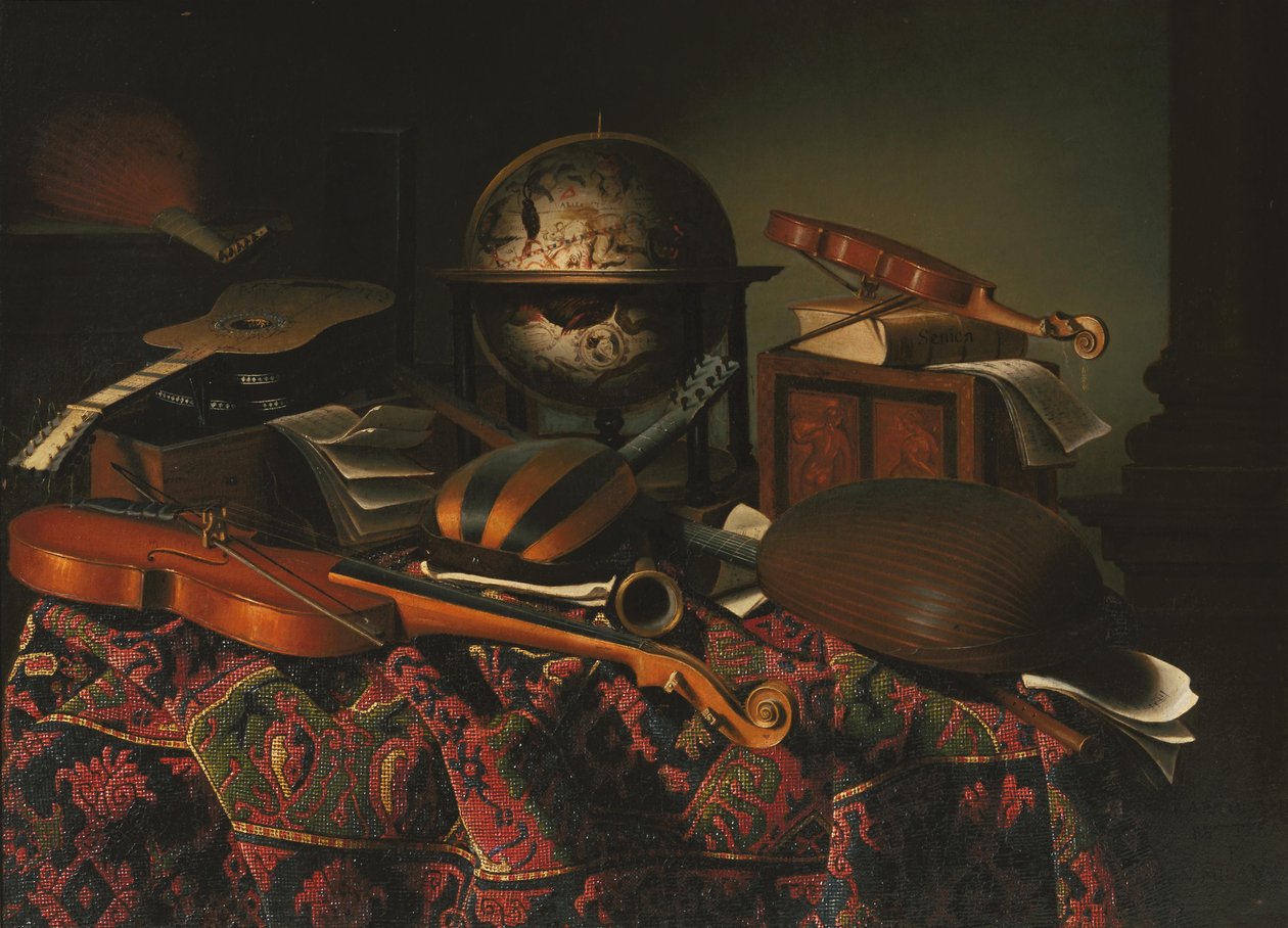 Stilleben med musikinstrumenter af Bartolomeo Bettera