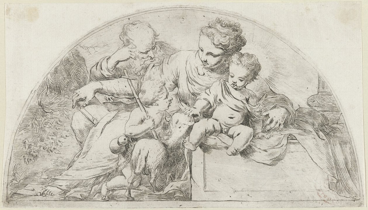 Hellig Familie med den unge Johannes Døberen af Bartolomeo Biscaino
