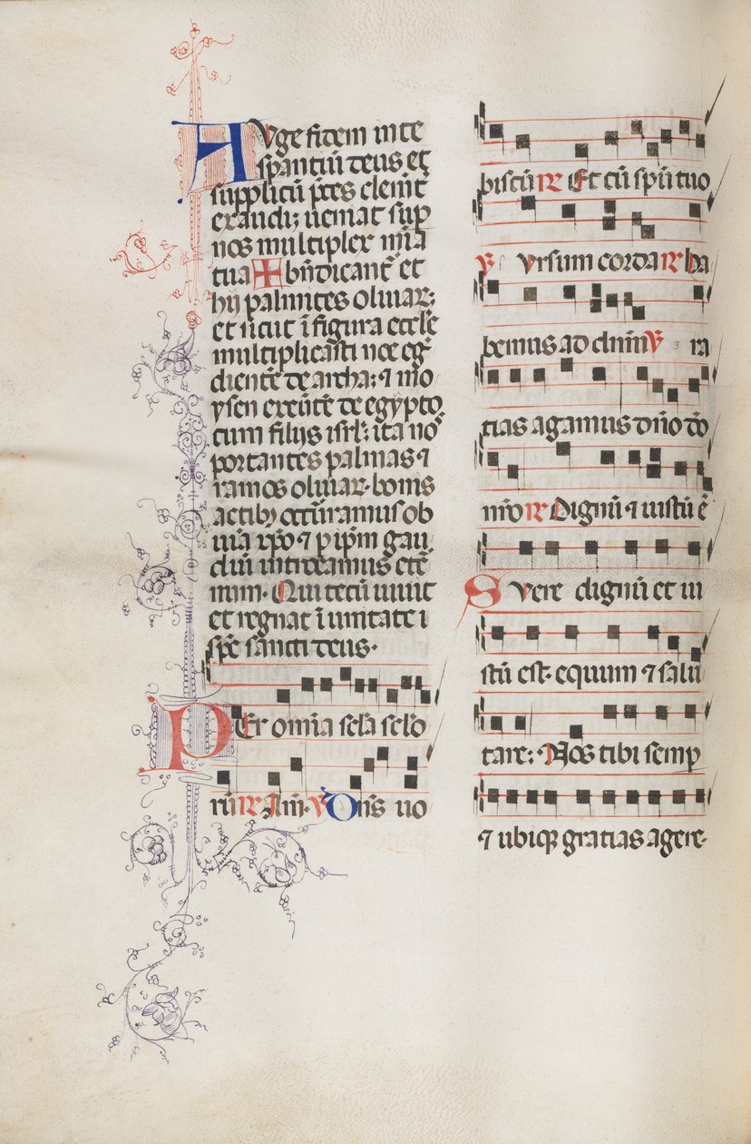 Missale: Fol. 111v, indeholder noget musik som en del af palmesøndagsliturgien, 1469. af Bartolomeo Caporali