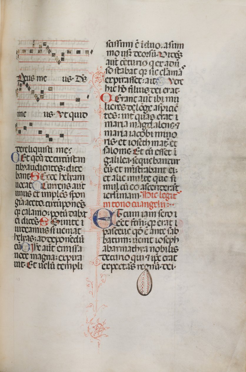Missale: Fol. 129: indeholder musik til Hely Hely Lama etc. i St. Mattion Passion, 1469. af Bartolomeo Caporali