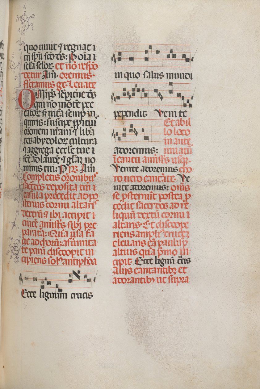 Missale: Fol. 148: Musik til Behold the Wood of the Cross..., 1469 af Bartolomeo Caporali