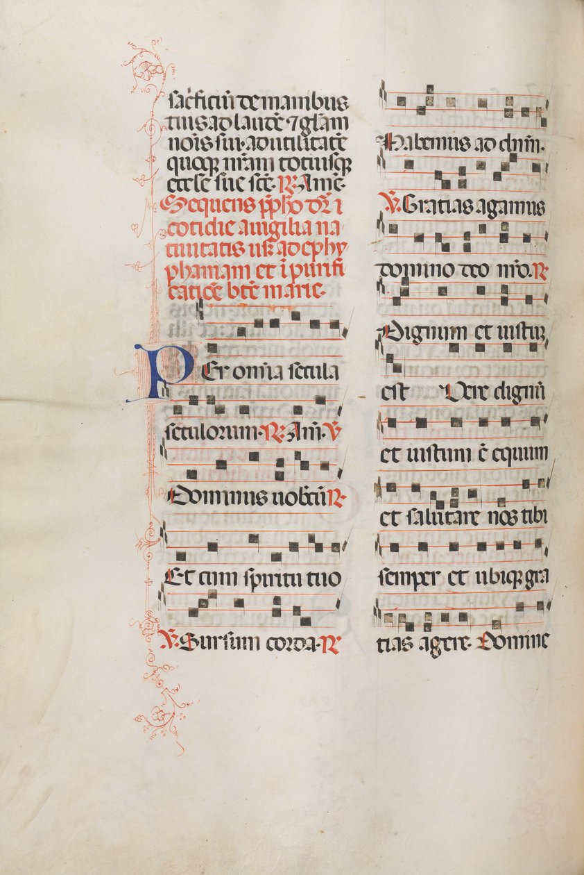 Missale: Fol. 176v: Musik til forskellige almindelige bønner, 1469. af Bartolomeo Caporali