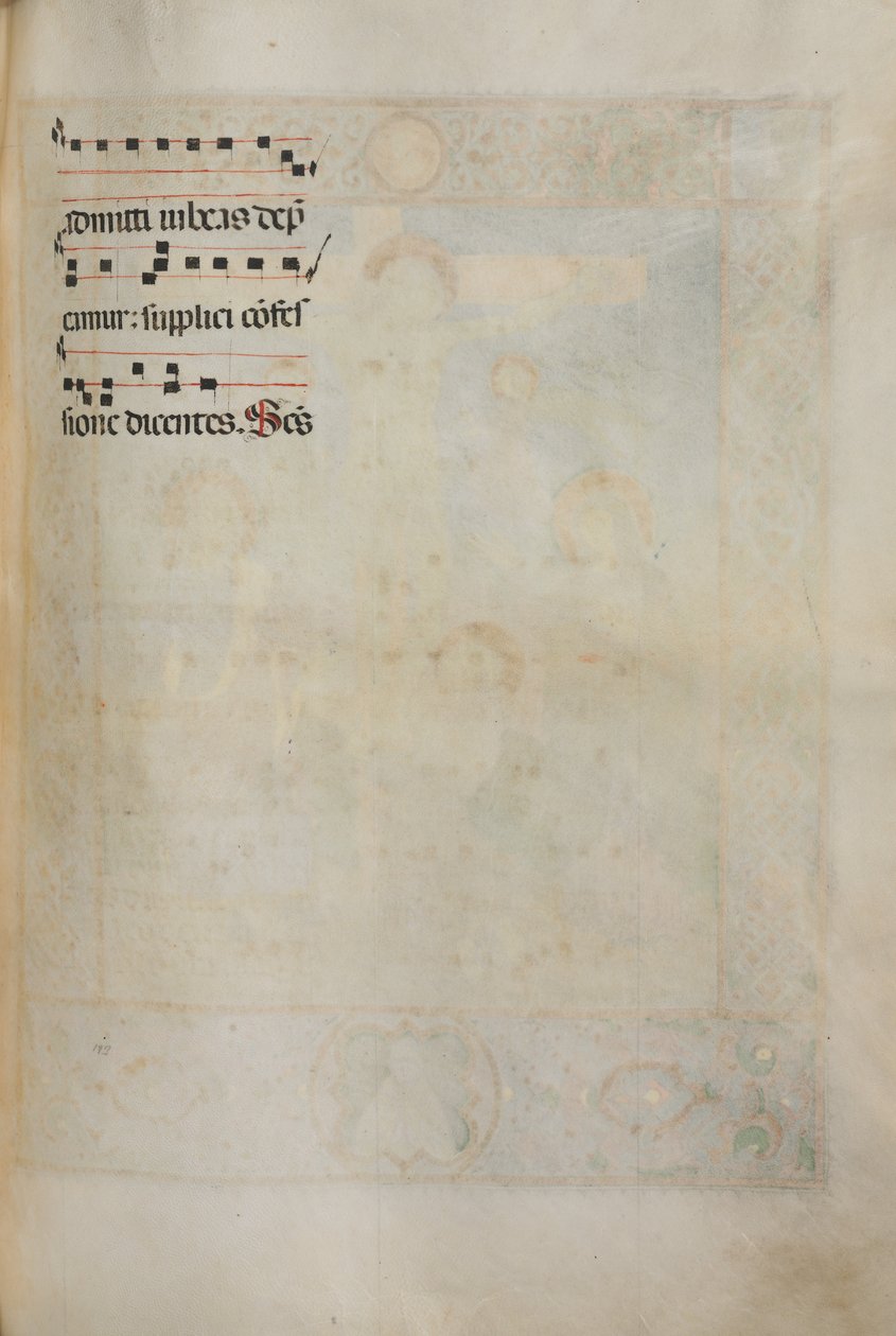 Missale: Fol. 185: Kors, løv og musik til forskellige almindelige bønner, 1469. af Bartolomeo Caporali