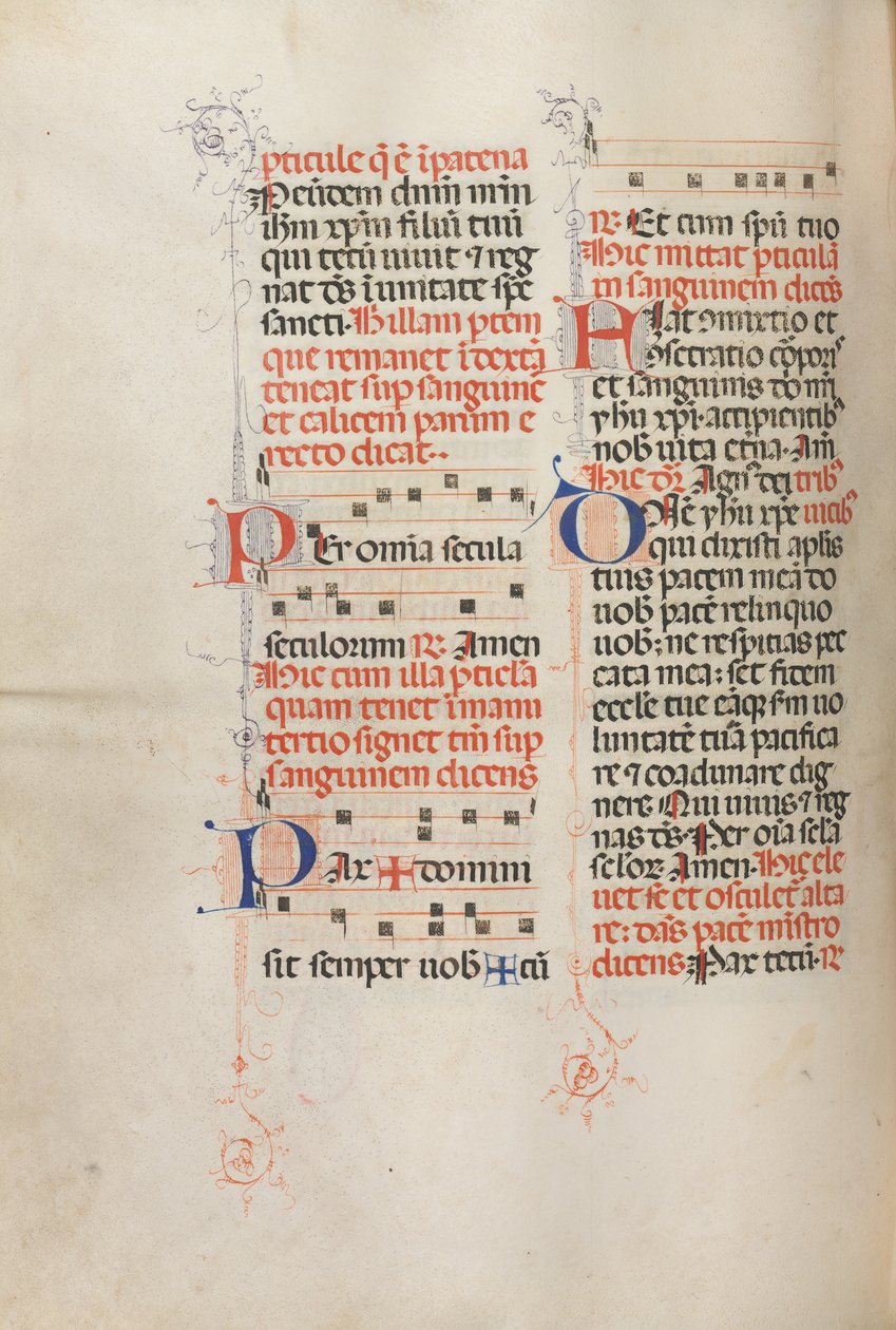 Missale: Fol. 190v: Musik til forskellige bønner, 1469. af Bartolomeo Caporali