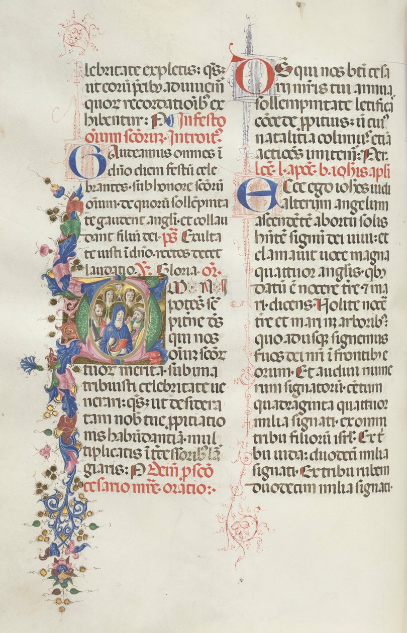 Missale: Fol. 322v: Jomfruen blandt apostlene og de hellige, 1469. af Bartolomeo Caporali