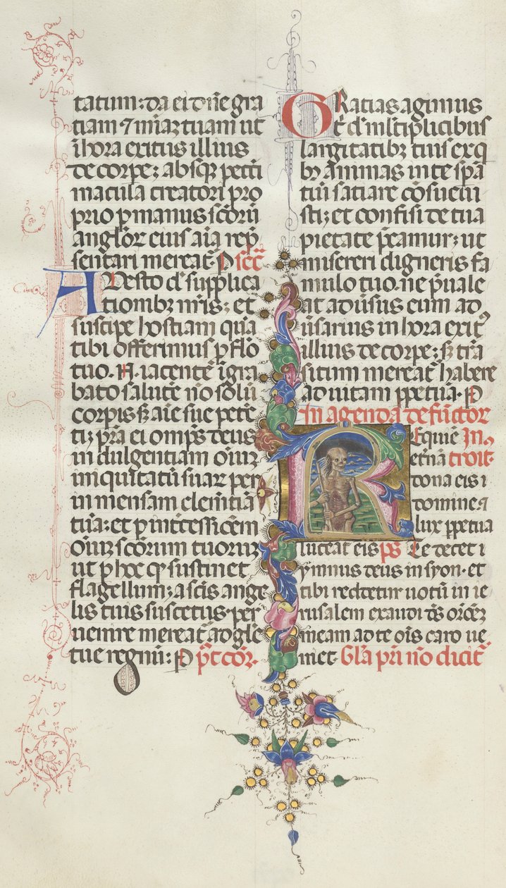 Missale: Fol. 387v: Døden repræsenteret som et skelet med en segl, 1469. af Bartolomeo Caporali