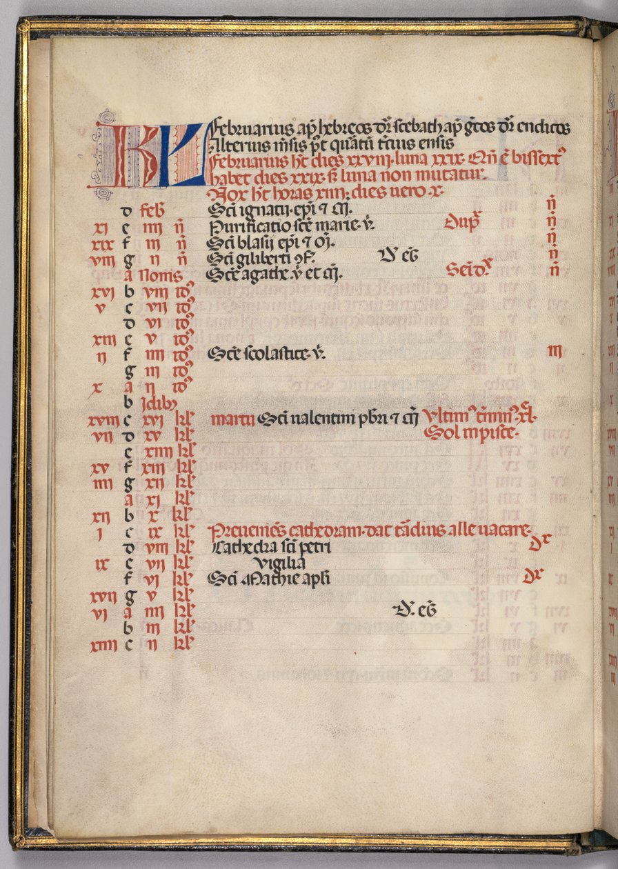 Missale: Fol. 3v: Februar kalenderside, 1469. af Bartolomeo Caporali