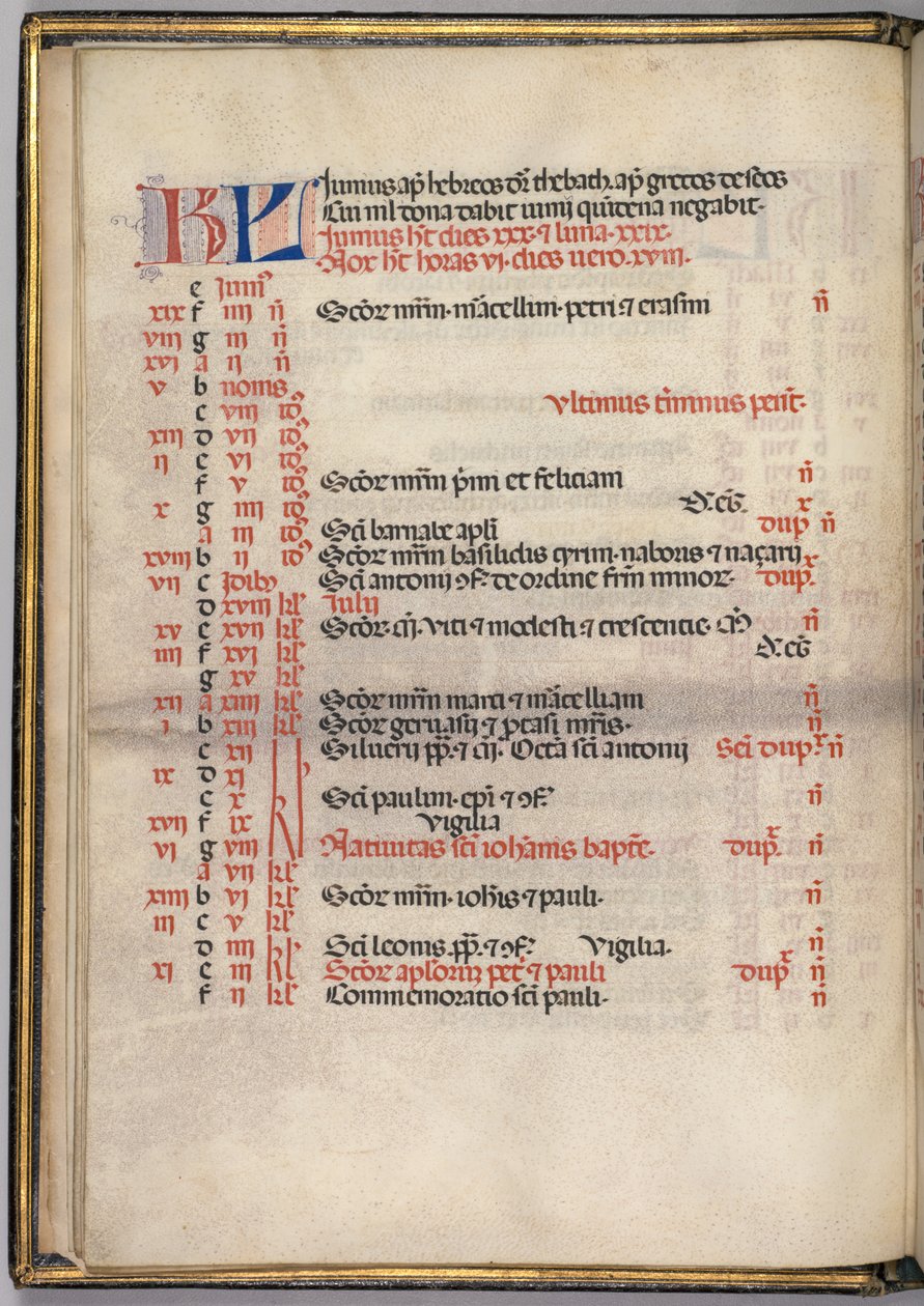 Missale: Fol. 5v: Juni kalenderside, 1469. af Bartolomeo Caporali