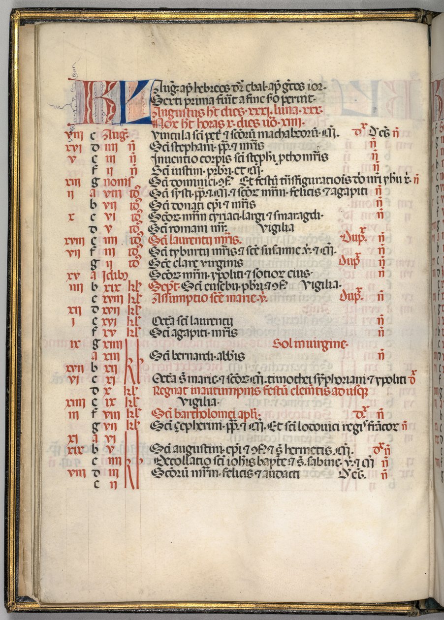 Missale: Efterår. :: August kalenderside, ೧೪೬೯. af Bartolomeo Caporali