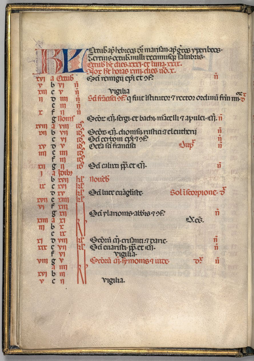 Missale: Fol. 7v: Oktoberkalenderside, 1469. af Bartolomeo Caporali