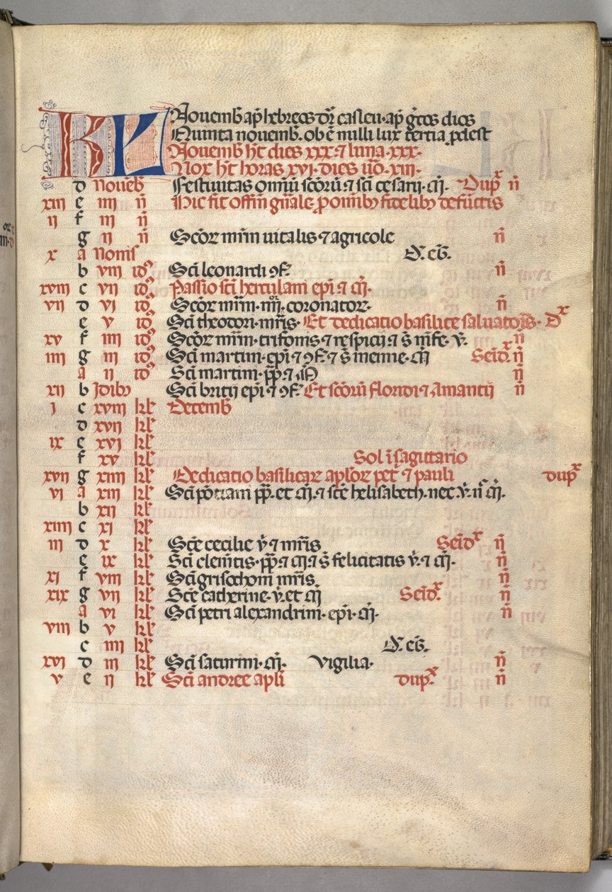 Missale: Fol. 8r: November kalenderside, 1469 af Bartolomeo Caporali