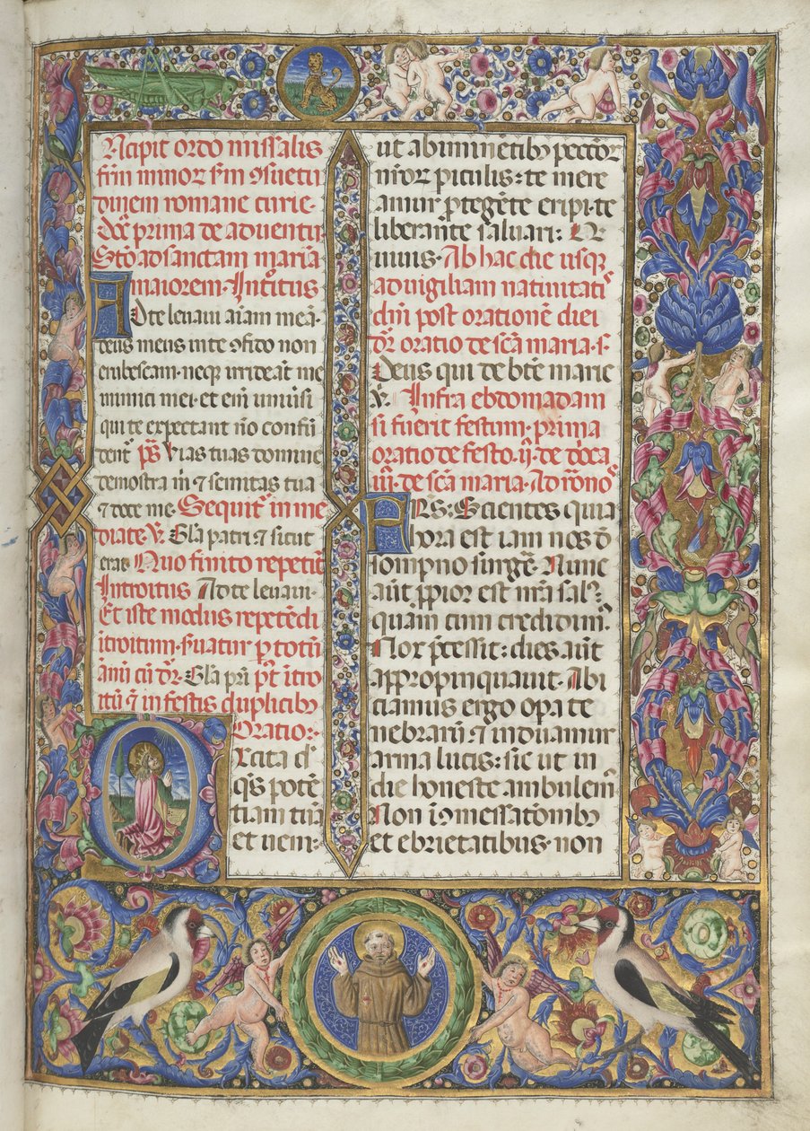 Missale: Fol. 9: Ordo Missalis fulde grænser, 1469 af Bartolomeo Caporali