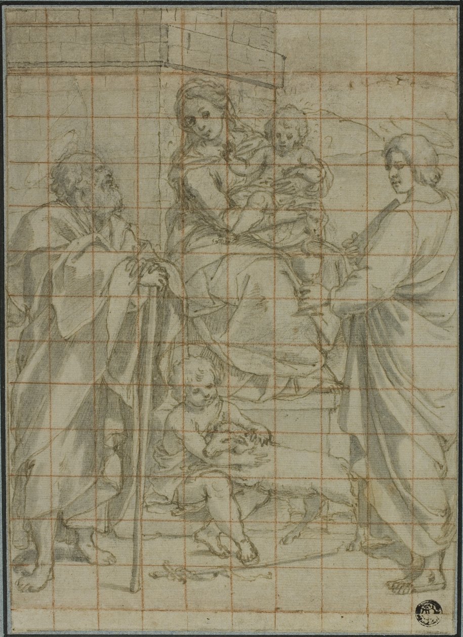 Hellig familie med Johannes evangelisten og spædbarnet Johannes Døberen af Bartolomeo Cesi