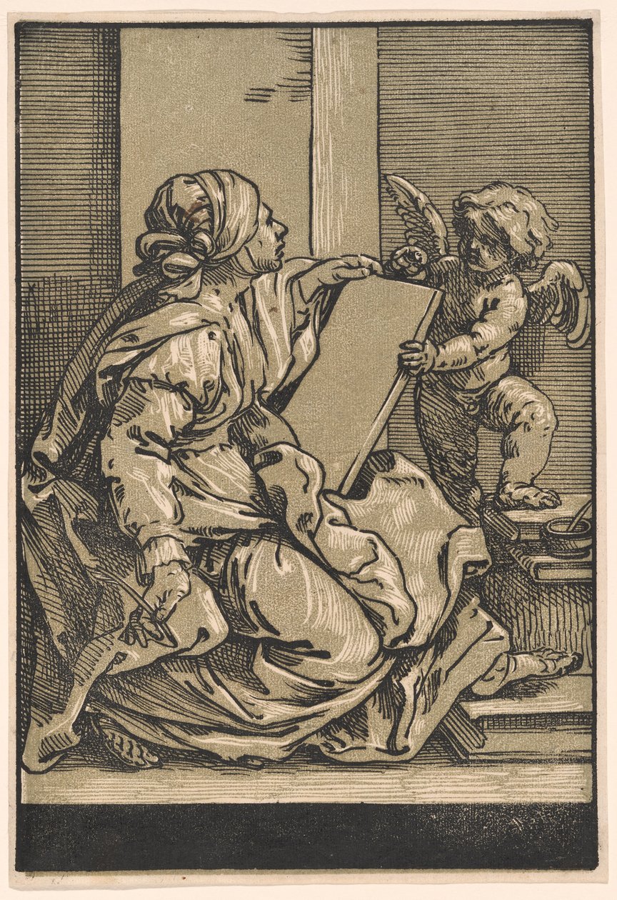 Sibylle holder en tavle med en bevinget putto af Bartolomeo Coriolano
