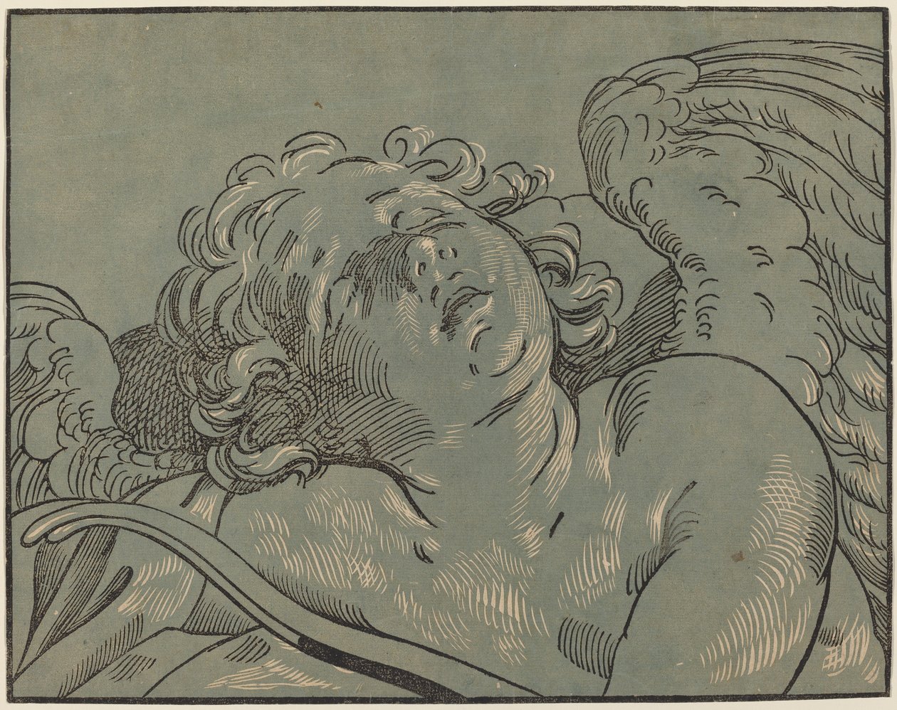 Amor sover af Bartolomeo Coriolano after Guido Reni