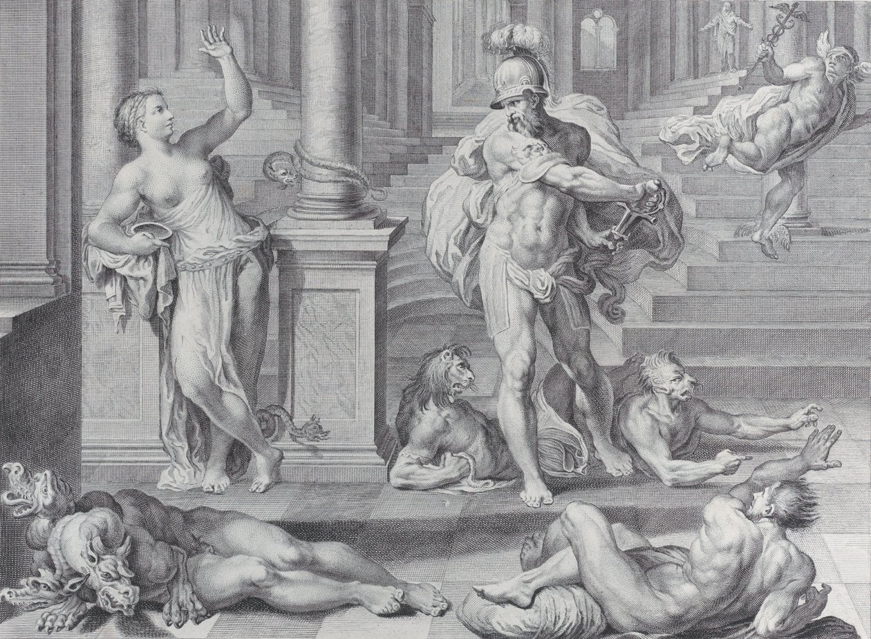 Plade 10: Ulysses tvinger Circe til at genoprette sine kammeraters menneskelige former, som hun havde ..., 1756 af Bartolomeo Crivellari
