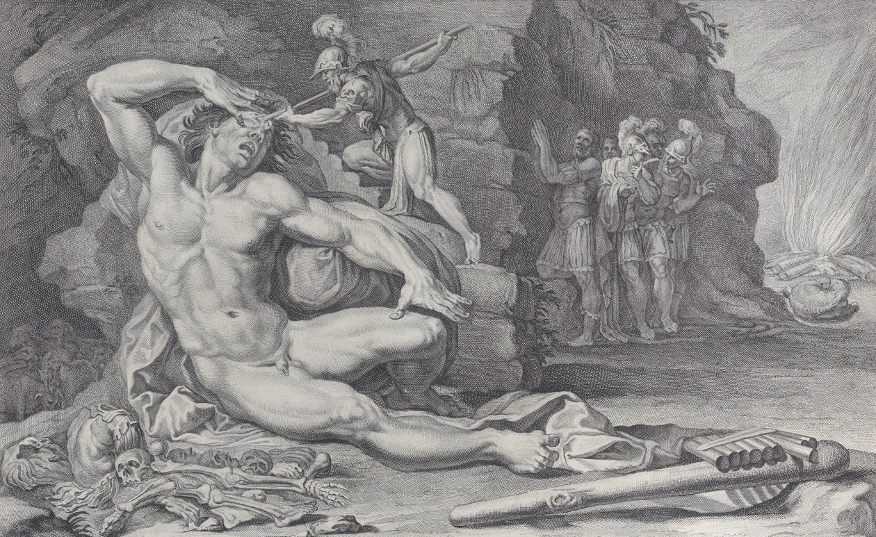 Plade 6: Ulysses slår en brændende pæl ind i Polyphemus