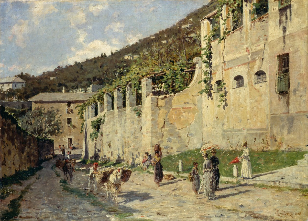 Landevej med mennesker og æsler af Bartolomeo Giuliano