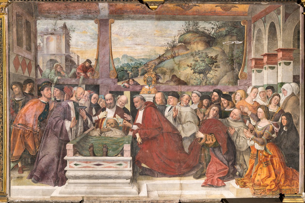 Kardinal Guido af Monfort åbner den helliges ark, den helliges skole af Bartolomeo Montagna