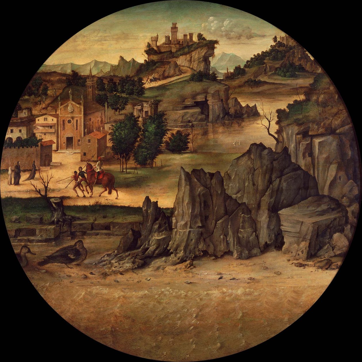 Landskab med slotte, slutningen af 1400-tallet. af Bartolomeo Montagna