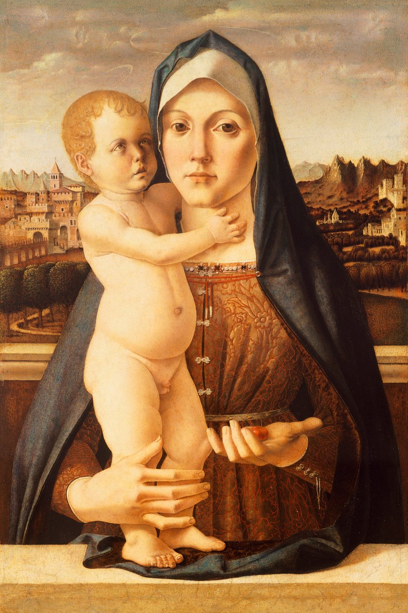 Madonna og barn, af Bartolomeo Montagna (ca 1450-1523), 60x42 cm af Bartolomeo Montagna