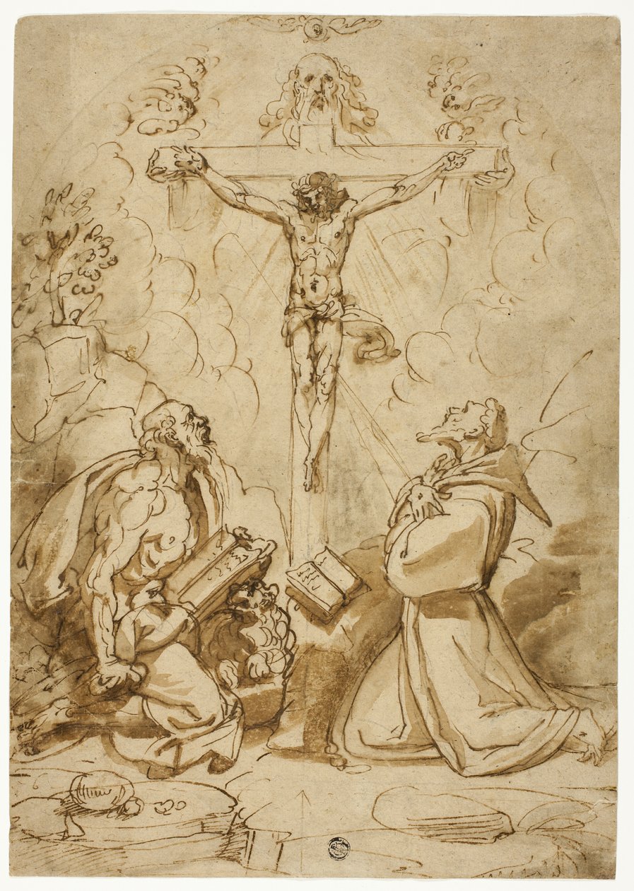 De hellige Hieronymus og Frans af Assisi tilbeder Treenigheden af Bartolomeo Passarotti
