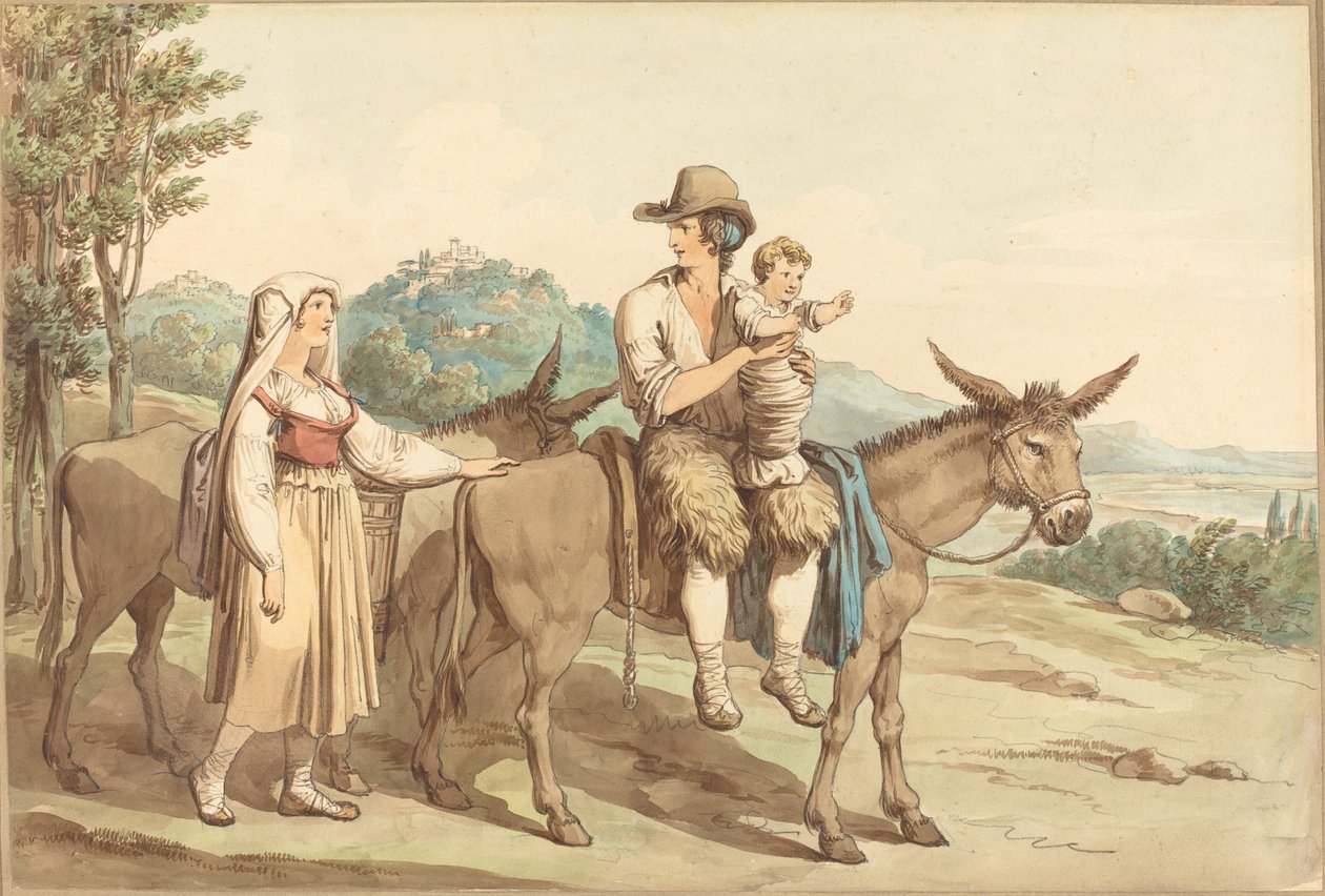 En bondefamilie og to æsler af Bartolomeo Pinelli